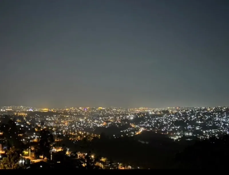 City lights across Kigali's hills at night